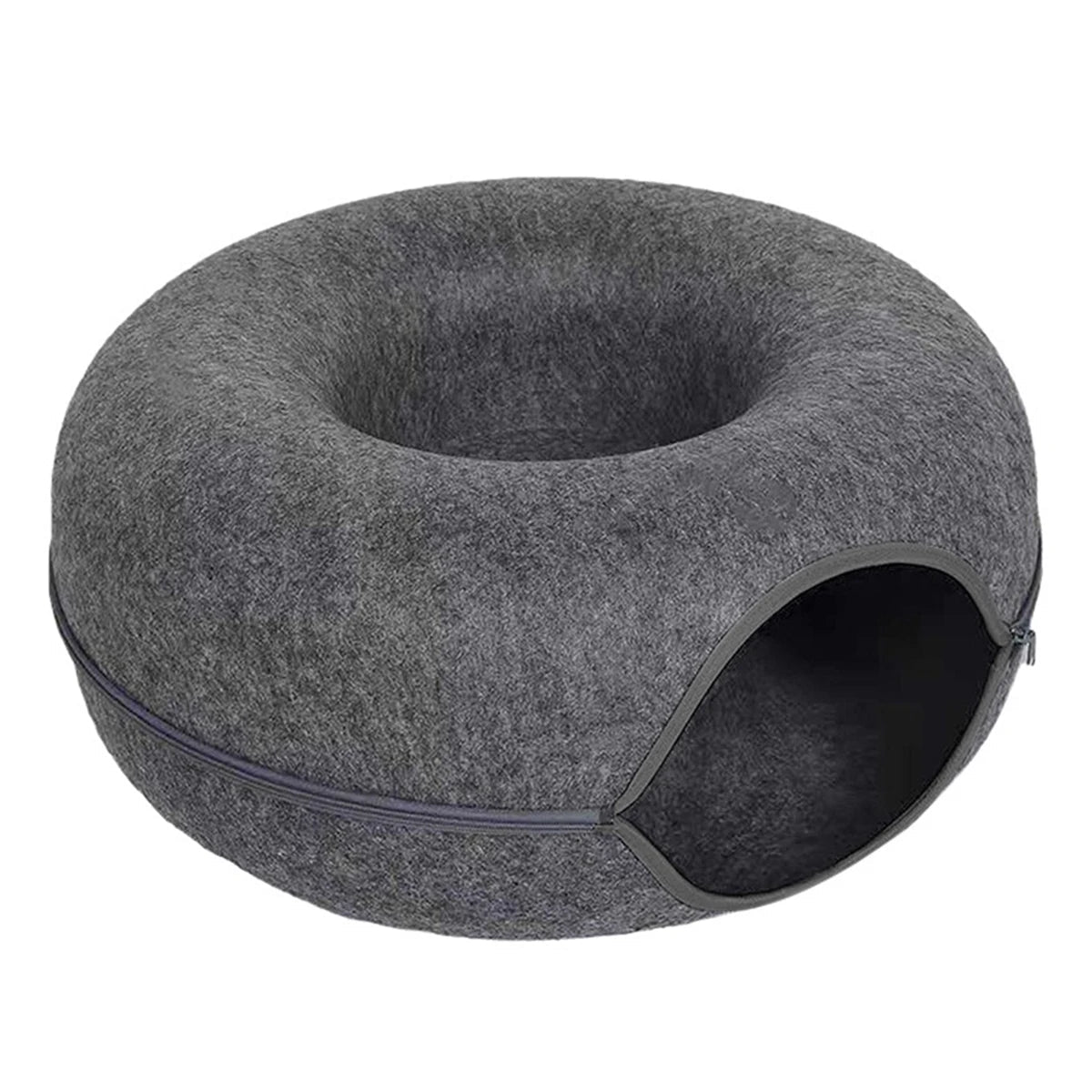 Felt Donut Cat Bed with Tunnel – 2 - in - 1 Hideaway Cave, Cozy House with Breather Hole for Cats & Small Pets - Sellaxy