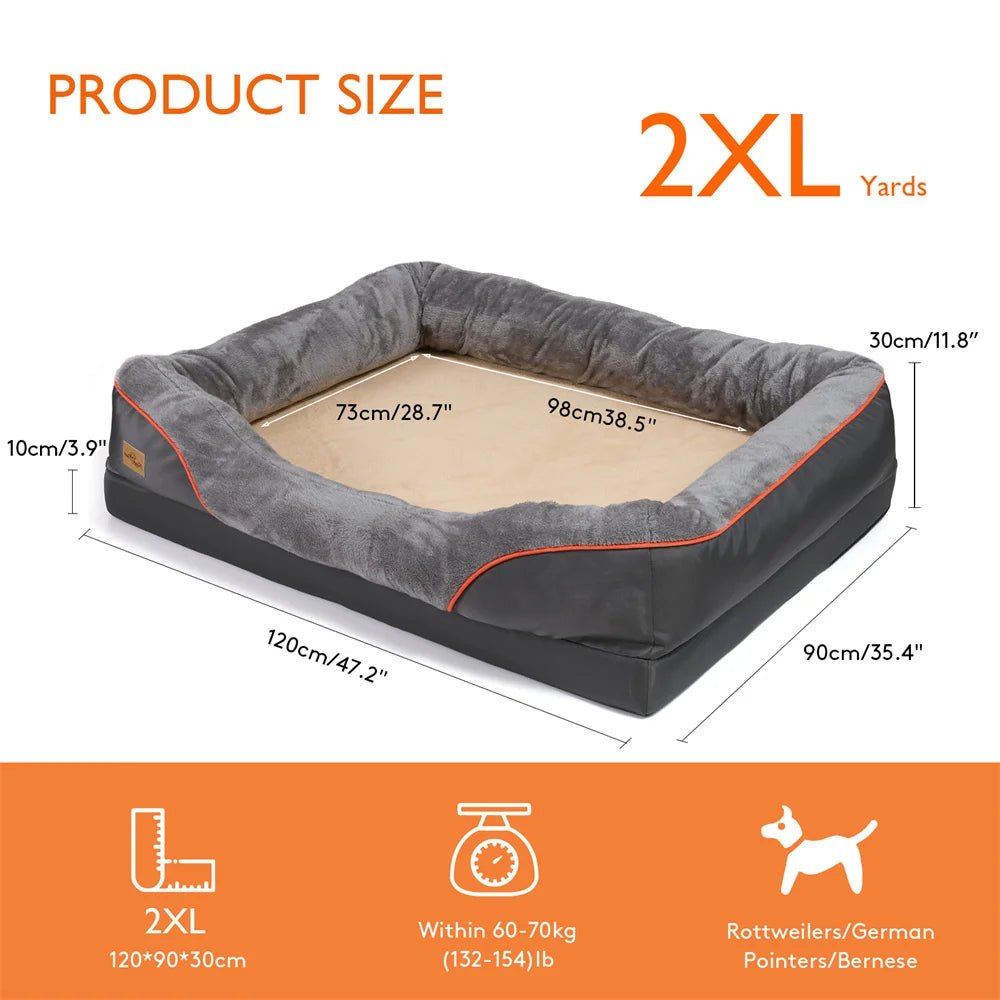 Jumbo Orthopedic Dog Bed – Memory Foam Sofa Couch with Waterproof Cover & Bolster Support - Sellaxy