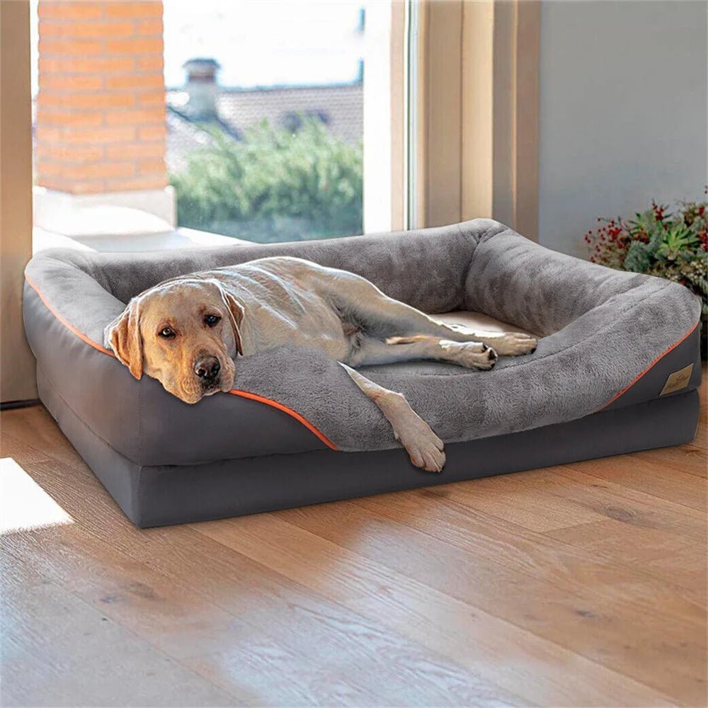 Jumbo Orthopedic Dog Bed – Memory Foam Sofa Couch with Waterproof Cover & Bolster Support - Sellaxy