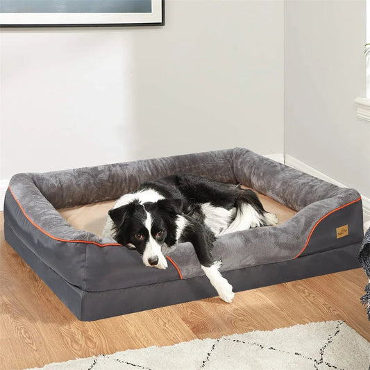 Jumbo Orthopedic Dog Bed – Memory Foam Sofa Couch with Waterproof Cover & Bolster Support - Sellaxy