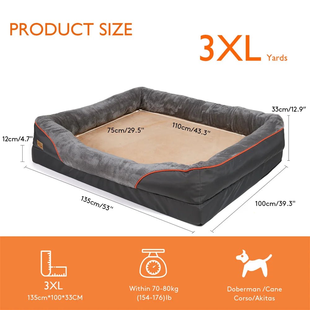 Jumbo Orthopedic Dog Bed – Memory Foam Sofa Couch with Waterproof Cover & Bolster Support - Sellaxy