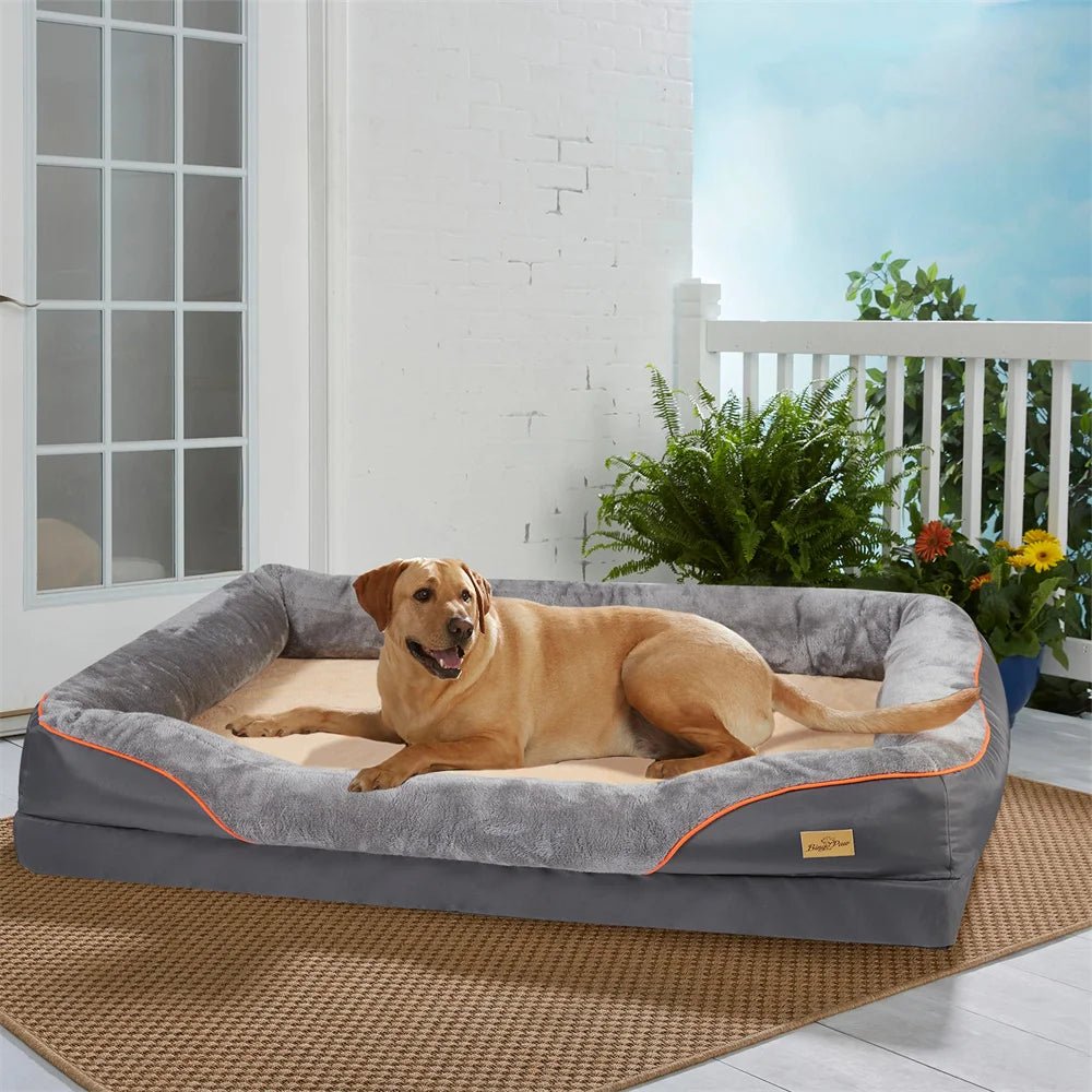 Jumbo Orthopedic Dog Bed – Memory Foam Sofa Couch with Waterproof Cover & Bolster Support - Sellaxy