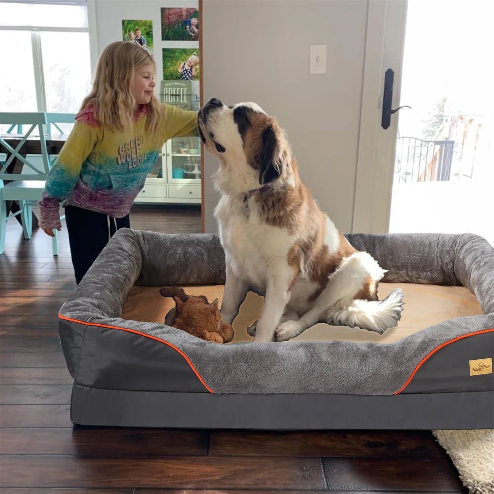 Jumbo Orthopedic Dog Bed – Memory Foam Sofa Couch with Waterproof Cover & Bolster Support - Sellaxy