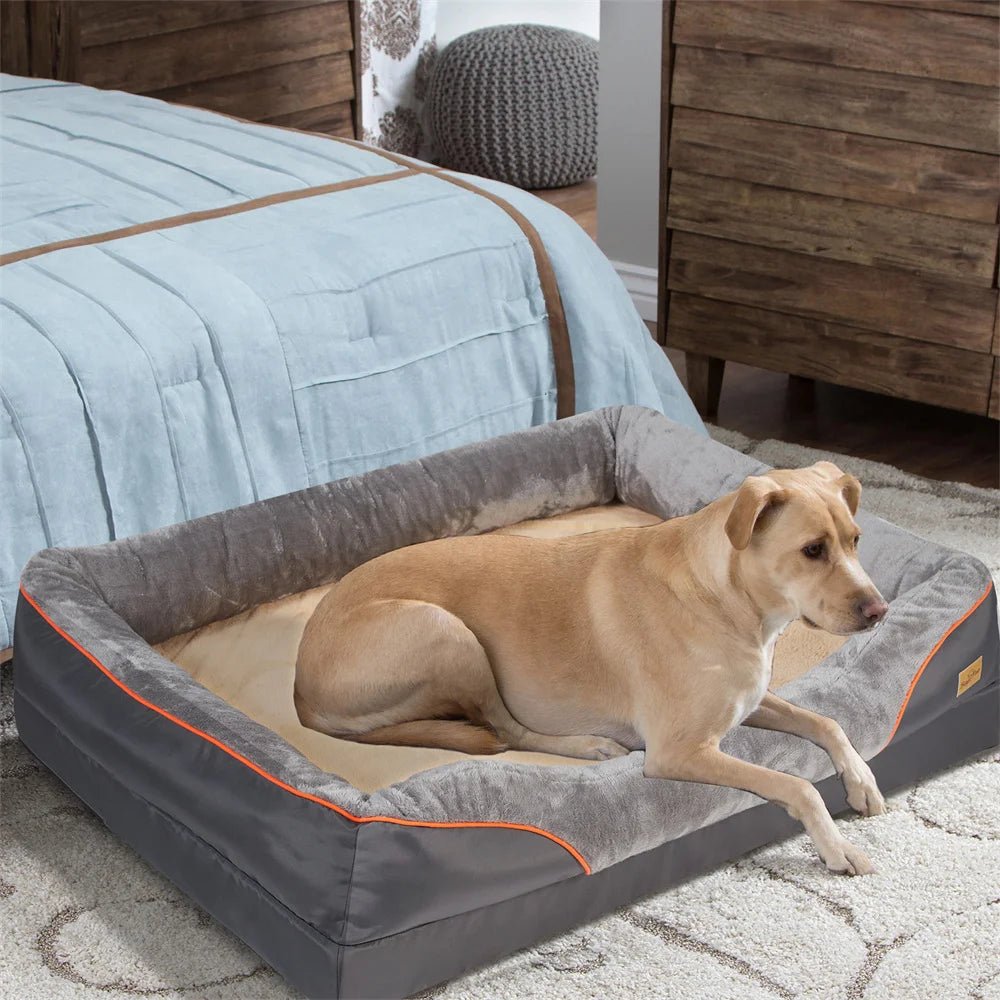 Jumbo Orthopedic Dog Bed – Memory Foam Sofa Couch with Waterproof Cover & Bolster Support - Sellaxy