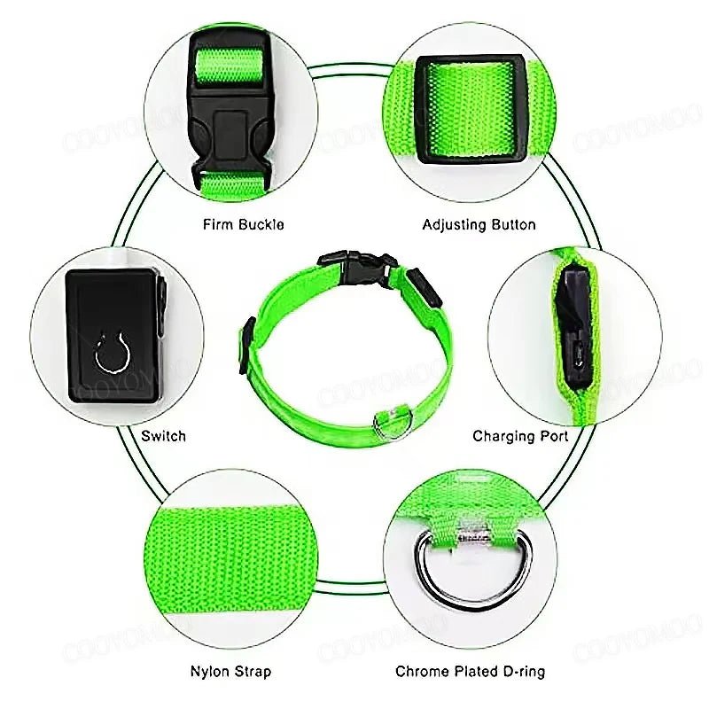 LED Dog Safety Collar – USB Rechargeable Light - Up Collar with 3 Modes for Night Walking - Sellaxy