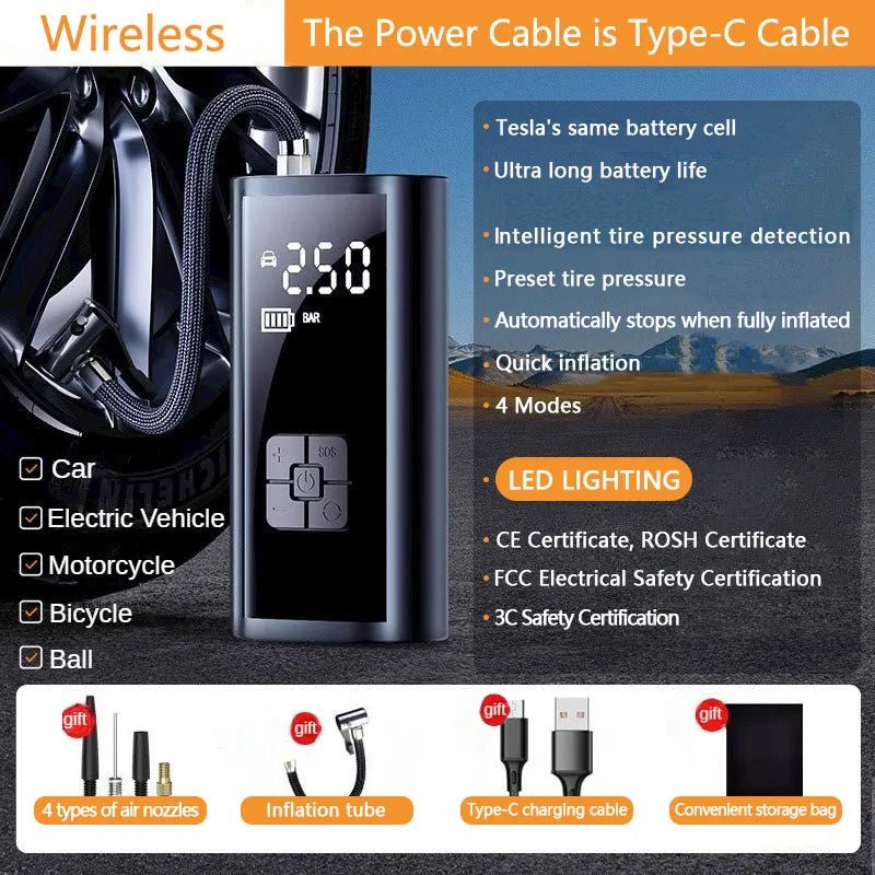 Portable Air Compressor Tire Inflator – Digital Air Pump for Car, Motorcycle, Bicycle & Sports Balls - Sellaxy